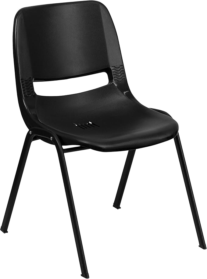 EMMA + OLIVER Kid's Black Ergonomic Shell Stack Chair - Black Frame and 14" H Seat