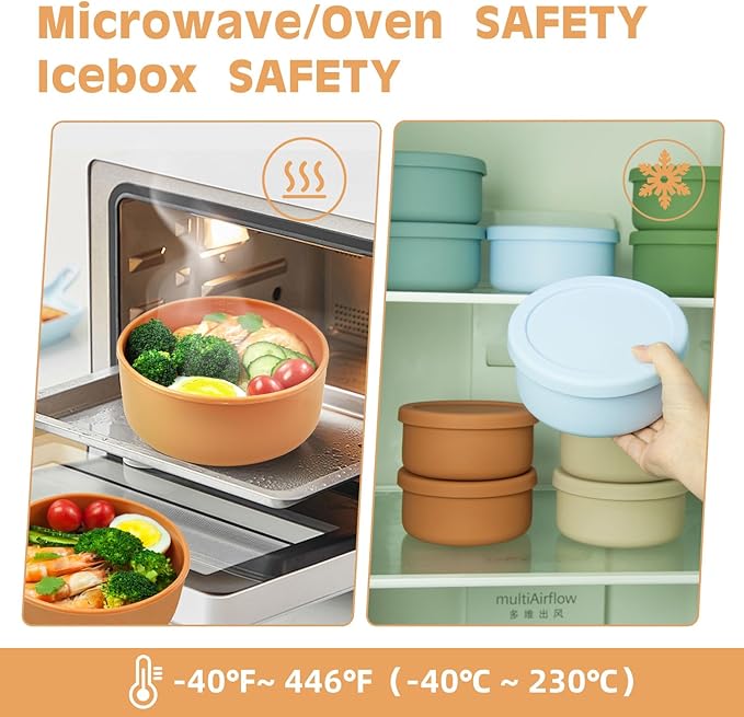 XU&PEIQI 24oz Silicone Food Storage Containers,Round Bowls with Lids - Meal Prep Containers for Kitchen Serving, Salad & Lunch - Airtight, Microwave/Fridge/Dishwasher Safe, BPA-Free (Beige)