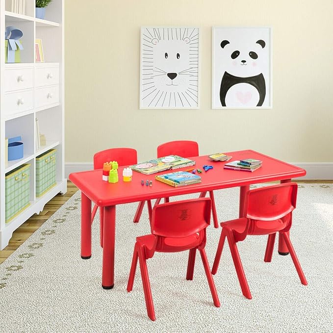 Costzon Plastic Stackable School Chairs, 4 Pack, Kids Learning Chairs with 11 inch Seat Height, Carrying Handle, Waterproof Children Chairs for Playrooms, Schools, Daycares and Home (4 Pack, Red)