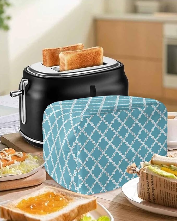 Toaster Cover 4 Slice Moroccan Pattern Toaster Oven Cover with Pockets Blue Geometric Trellis Dustproof Bakeware Protector Small Kitchen Appliance Dust Covers and Fingerprint Protection for Women