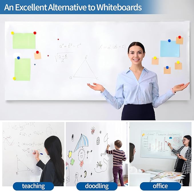 Magnetic Dry Erase Whiteboard 78"x40"- Self-Adhesive Flexible Wall Board Kit with 11 Markers, 6 Magnets, Magnetic Eraser & Holder - Ultra Smooth Writing,Effortless Clean for Office, Home, School