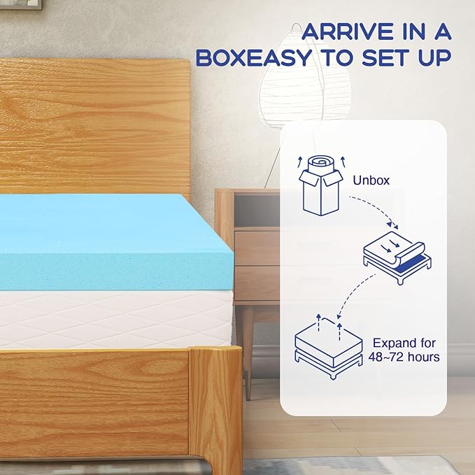 VALUXE King Mattress Topper 2 Inch Cooling Gel Memory Foam, CertiPUR-US Certified Topper & Pad for Back Pain Relief, Soft Breathable Bedding with Pressure Relief (Blue)