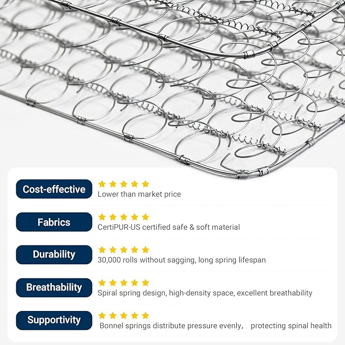 Avenco 6 Inch Queen Size Mattress, Foam and Spring Hybrid Mattresses in a Box, Medium Soft, Breathable Fabric & Adaptive Support, CertiPUR-US Certified, Queen Mattress in Guest and Kids Bedroom