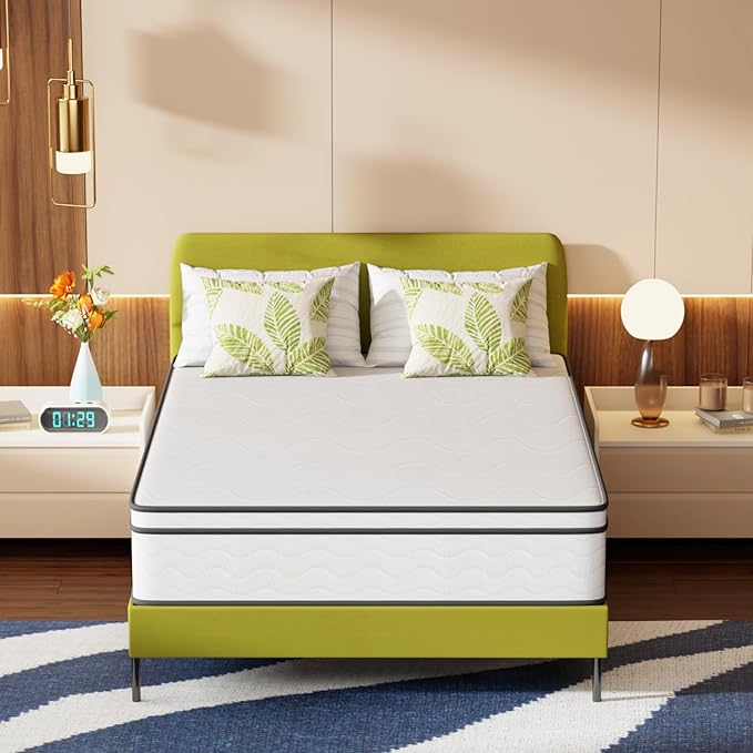 PayLessHere 12 Inch Full Innerspring Mattress in a Box with Bamboo Charcoal Gel Memory Foam Fiberglass Free CertiPUR-US Certified Medium Firm Spring Mattress Pressure Relief,Full