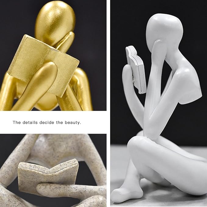 Gold Reading Women Statue, Thinker Sculptures, Abstract Art Ornament, Modern Aesthetic Figurine Decoration, Suitable for Home Living Room Bedroom Office Shelf Table Desk Bookshelf Decor (Black Right)