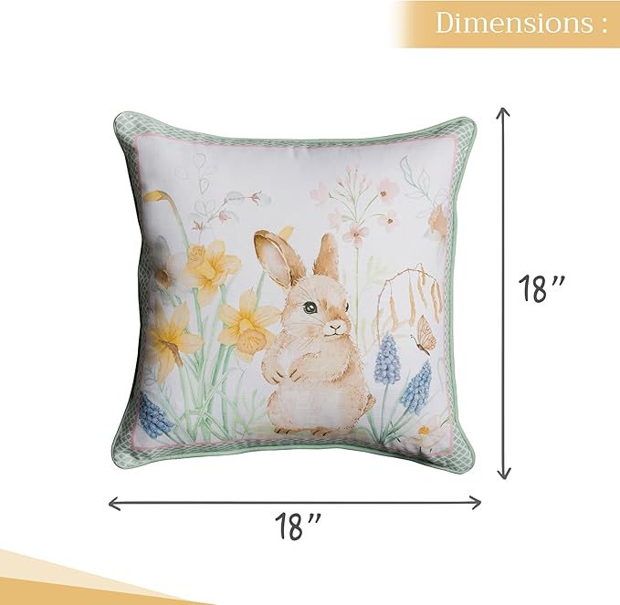 Maison d' Hermine Decorative Pillow Cover 100% Cotton 18 Inch x 18 Inch Square Toile Washable Cushion Covers with Invisible Zipper for Couch, Bedroom, Home,Easter Dew