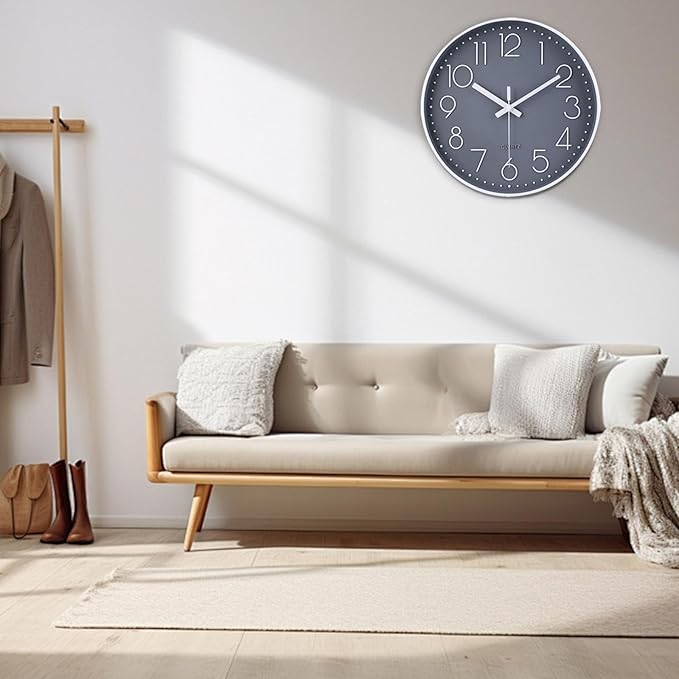 jomparis Wall Clock 12 Inch Non-Ticking Silent Battery Operated Round Wall Clock Modern Elegant Simple Style Decor Clock for Home/Office/School/Kitchen/Bedroom/Living Room