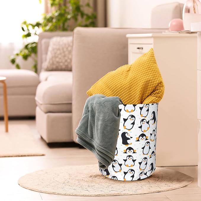 Laundry Hamper, Cute Penguins Laundry Basket,Waterproof Foldable Storage Bin for Bedroom,Clothes Organizer Basket,Toys Box 16x20 Inch