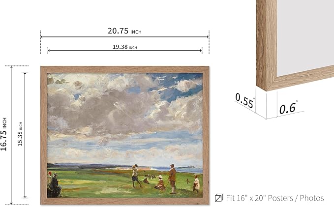 Poster Master Vintage Lady Astor Playing Golf at North Berwick Painting Poster - Retro Golf Course Print - Golf Art - Sports Art - Landscape Art - Office or Living Room Decor, 16x20 Beige Framed