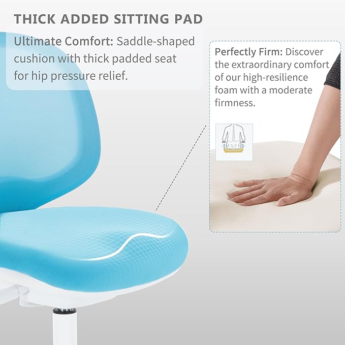 Kids Desk Chair, Boy's Girl's Child Children Study Office Computer Chair, Ergonomic Design, Adjustable Height and Seat Depth (Grey) (Sky Blue W/Armrests and Footrest)
