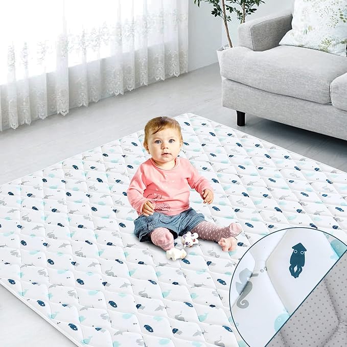 Premium Foam Baby Play Mat 47" X 47", Playmat for Babies and Toddlers, Thick One-Piece Crawling Mat, Non Slip Cushioned Baby Play Mats for Floor, Kids Foam Play Mat for Playpen Easy Clean, Whale
