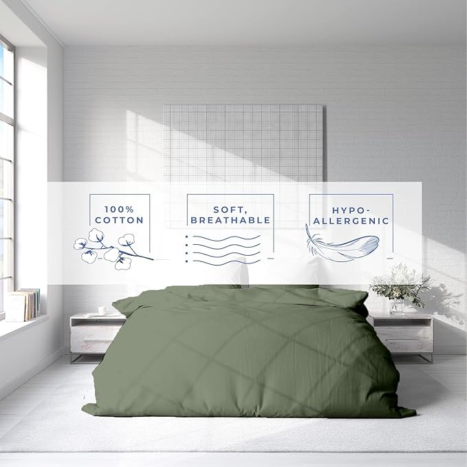 Kotton Culture 1 Pc King Size Duvet Cover Only -100% Egyptian Cotton Sateen 600 Thread Count Ultra Soft Premium Durable Comforter Cover Zipper Closure & Corner Ties (Sage Green, King 102"x94")