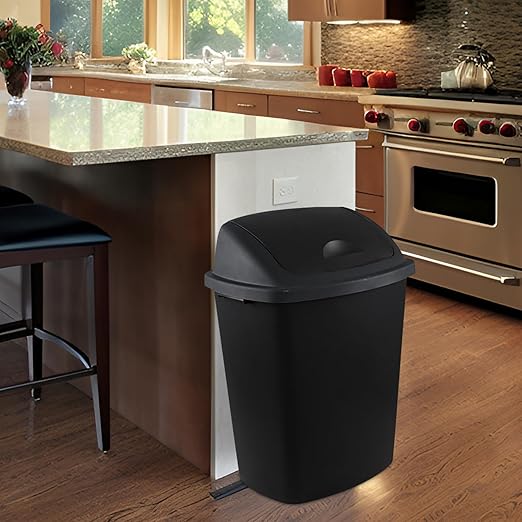 Begale 4-Pack 18 Gallon Large Trash Can with Swing Lid, Plastic Kitchen Swing-Top Garbage Can, Black