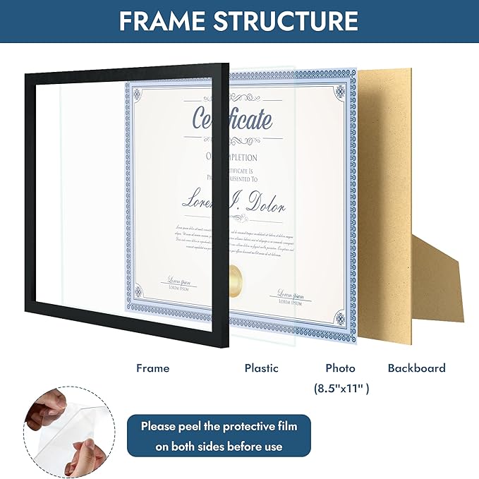 8.5x11 Picture Frame Set of 6,Black 8.5x11 Photo Frames Bulk for Document Certificate Award Diploma, Wall Hanging or Tabletop Display