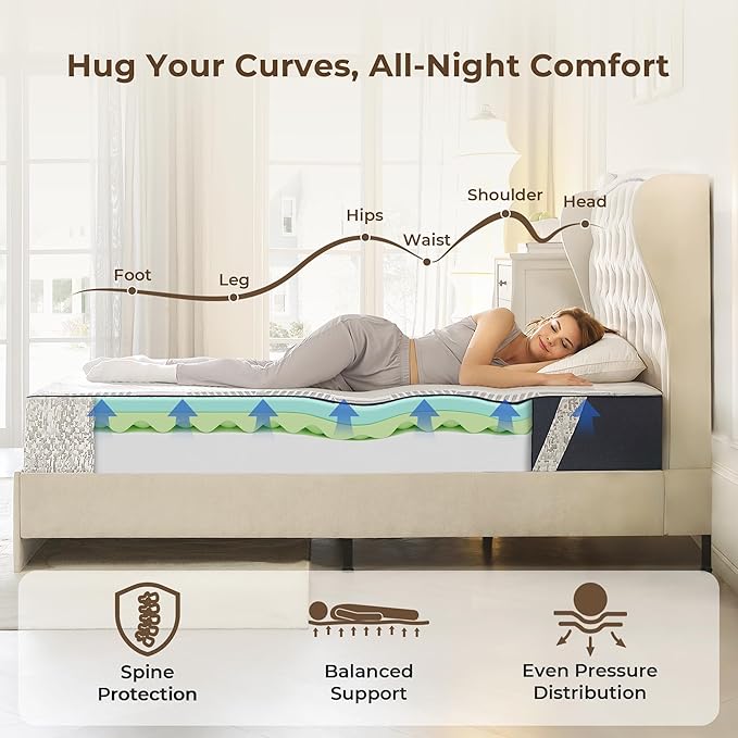 Queen Mattress,12 Inch Gel Memory Foam Mattress Queen Size, for Pressure Relief & Spine Support, Diamond Pattern Design, Medium Feel, CertiPUR-US Certified