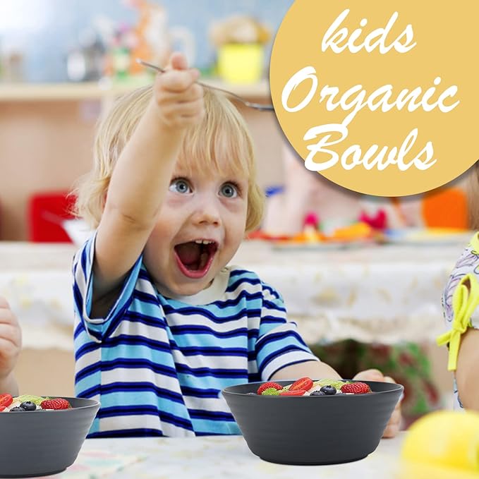 Wheat Straw Bowl Sets,6 PCS Unbreakable Cereal Bowl 36 OZ,Microwave and Dishwasher Safe Bowls,Salad Bowls for Camping,Rv,Apartment,Dorm,Party (Black Grey)
