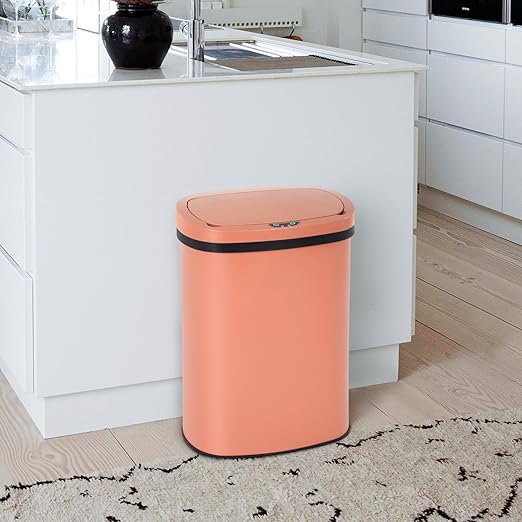 PayLessHere 13 Gallon Trash Can Kitchen Trash Can Automatic Garbage Can with Lid Touch Free High-Capacity Motion Sensor for Kitchen Bedroom Bathroom Office Trash Bin (1, Pink Stainless Steel)