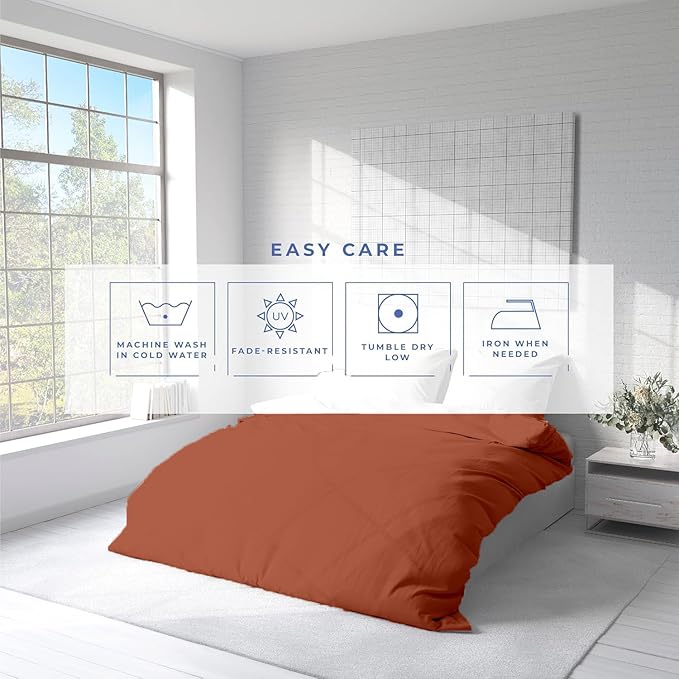 Kotton Culture 3 Pc King Size Duvet Cover Set- 100% Egyptian Cotton Sateen 600 Thread Count Ultra Soft Premium Durable Comforter Cover Zipper Closure & Corner Ties (Burnt Orange, King 102"x94")
