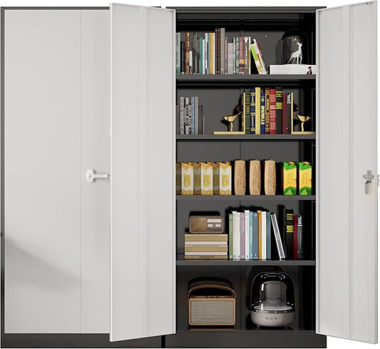 Greenvelly Metal Garage Storage Cabinet with Doors and Adjustable Shelves,72" Steel Lockable File Cabinet for Home Office,Garage,School(Black Grey,36" W x 18" D)