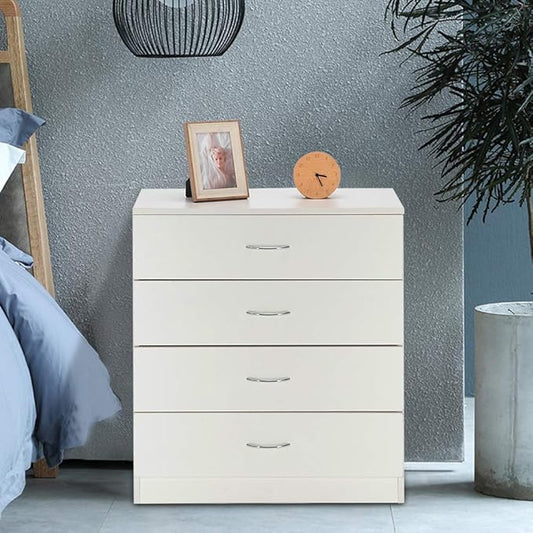 White Night Stand, Bedside Table/Nightstand with 4 Drawers, Compact Side Table for Bedroom, College Dorm & Living Room, Wooden End Table Bedroom