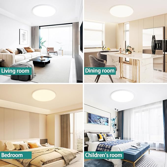 12Inch LED Ceiling Lights Flush Mount, Dimmable 3000K 4500K 6000K CCT, Low Profile Surface Mount Light Fixtures, 24W Thin Flat LED Panel Lights for Bedroom Bathroom Kitchen