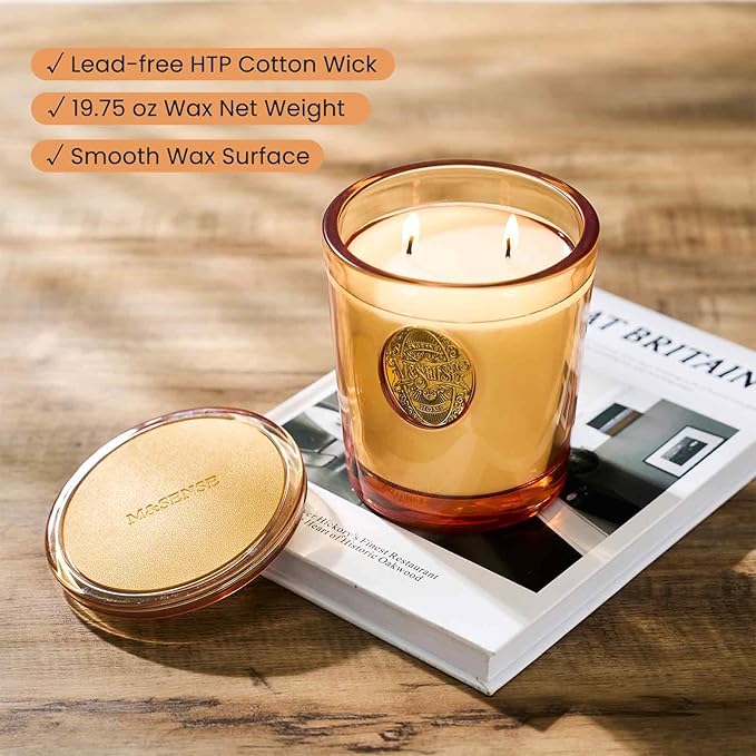 M&SENSE Large Two-Wick Soy Candle | Basil Ginger & Orange | 19.8 oz, 120H Burn Time | Luxury Scented Candle for Relaxation, Gifting, Home Décor | Ideal for Bedroom, Office, Party Ambiance
