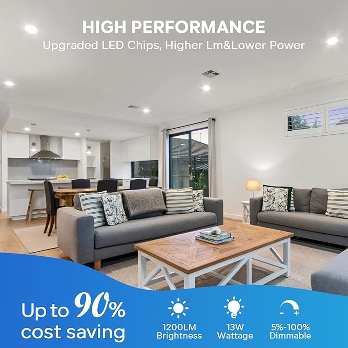 LVWIT 6 Pack 6 Inch LED Recessed Lighting with Junction Box, 5CCT Dimmable LED Downlight,13W Ultra-Thin Modern Ceiling Light, 2700/3000/3500/4000/5000K Selectable Can Lights, Smooth Trim