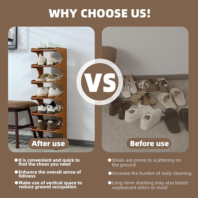 Multi-Tier Bamboo Shoe Rack, 30cm Narrow Standing Shoe Organizer for Closet Entrance, Space Saving Shoe Shelf, Sturdy Shoe Stand for Men and Women(5 Layers)