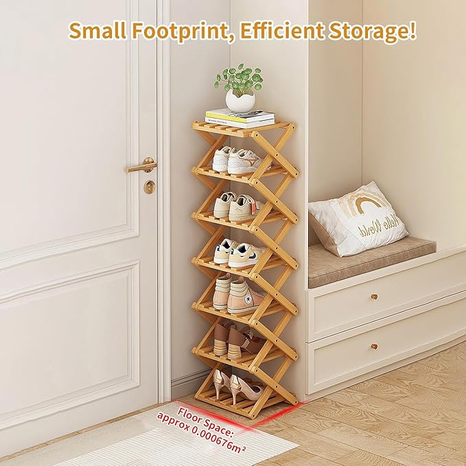 YYW Bamboo Shoe Rack for Entryway,Installation-Free and Foldable Vertical Shoe Storage Organizer,Free Standing Shoe Racks Shelf Closet Shoe Organizer for Living Room (Tawny-5 Layers)