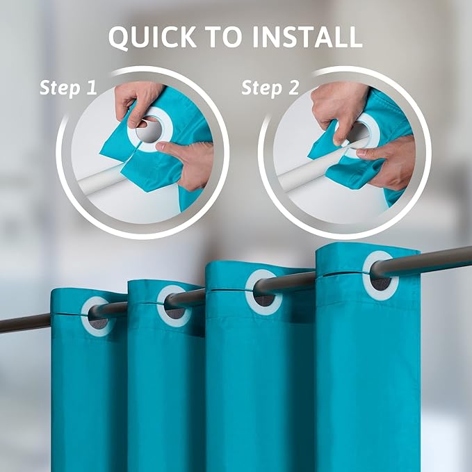 FurlinicNo Hook Fabric Shower Curtain,Small Stall Shower Curtain Liner,Bathroom Curtains with 6 Plastic Split Grommets,Waterproof & Machine Washable,Teal Blue,Half Narrow 48x72 Inch.