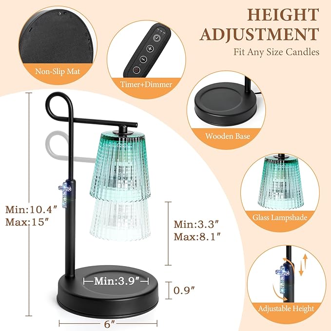 Candle Warmer Lamp with Timer Dimmer, Adjustable Height Wax Warmer Lamp for Jar Candle, Wax Melter House Warming Gifts New Home Décor, Birthday Gifts for Women Mom (Black)