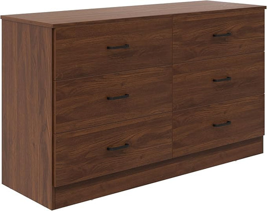 Bigbiglife Wood Dresser for Bedroom, 6 Drawer Double Dresser, Mid Century Modern Chest of Drawers with Deep Drawers, Large Storage Organizer for Living Room, Closet(Walnut Brown)