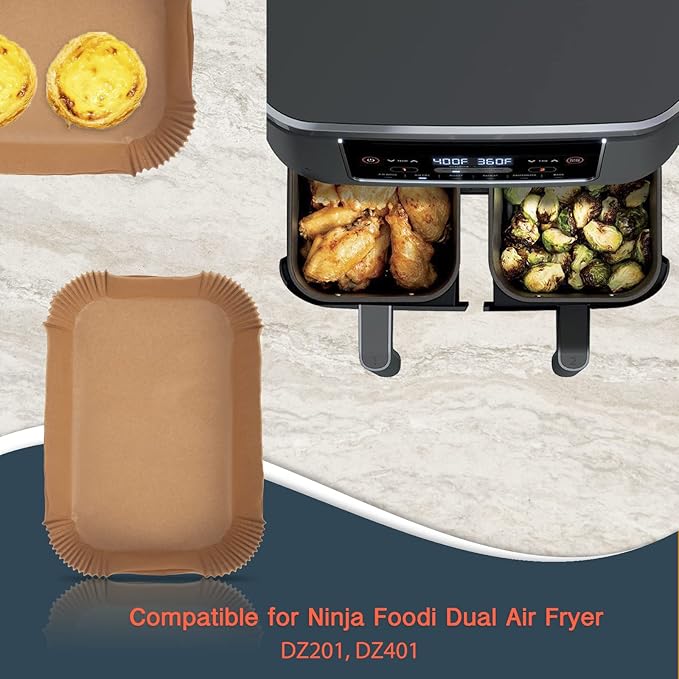 Ninja Foodi Dual Air Fryer Toaster Oven Compatible Paper Liner - Non-stick Parchment Baking Accessories (50Pcs - 8.7 Inch Rectangle)