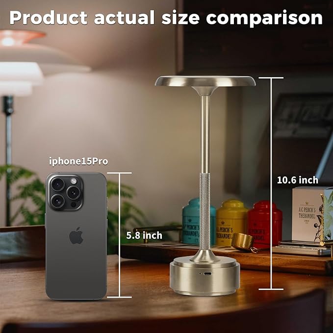Small Table Lamp With 5200mah Battery - Rechargeable Desk Lamp For Cozy Nights, Usb-C Fast Charging & Stepless Dimming, Cordless Table Lamp With 3 Lighting Modes For Bedroom, Office & Travel(Silver)
