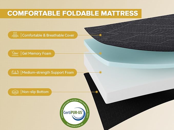 Vamcheer Foldable Mattress Queen Size, 6 inch Folding Mattress, Tri-fold Memory Foam Mat with a Collapsible and Washable Cover, Handle & Non-Slip Bottom for Travel/Guest, 78"x58"x6", Grey
