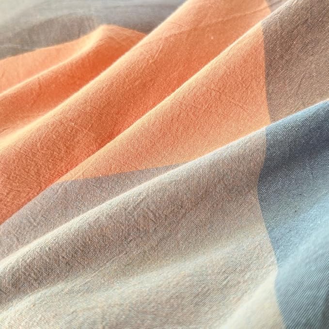 FACE TWO FACE Bedding Duvet Cover Set100% Washed Cotton Duvet Cover Linen Like Textured Breathable Durable Soft Comfy (California King, Cookie Powder Grid)