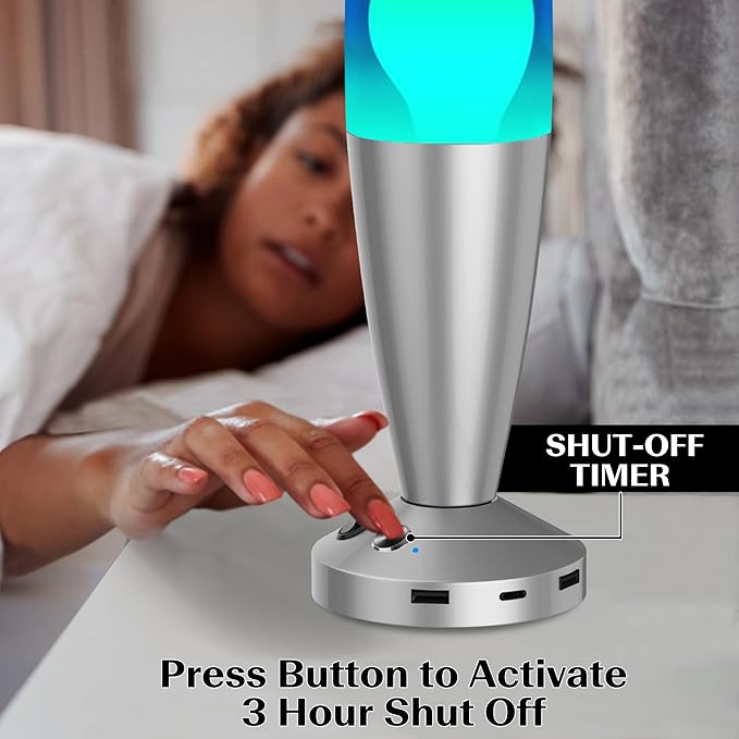 JAMBO 16-Inch Beautiful Lamp with Wax, Relaxing Night Light Home Decor, Extra Tall, Living Room Office Bedroom Lamp for Adults, Teens, Kids (USB, Auto Shut Off, Silver Base, Blue Liquid, Yellow Wax)