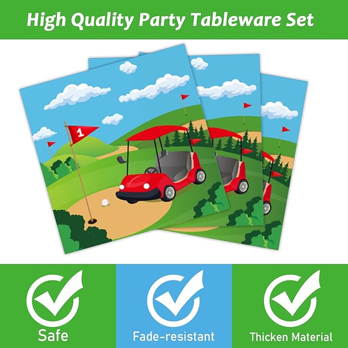 Wiooffen 96 Pcs Golf Plates and Napkins Golf Birthday Party Decorations Golf Party Supplies Golf Paper Plates Tablewares Set Golf Birthday Themed Balloons Sports Party Favors for Kids Serves 24