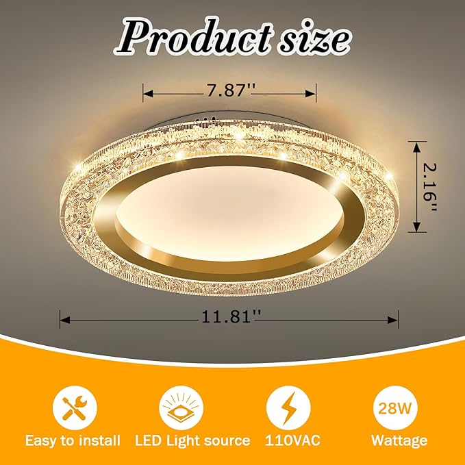 UOFUS 28W Gold LED Flush Mount Ceiling Light 12inch Modern Round Ceiling Light Fixture 3000K-6000K Super Bright Circle Ceiling Lamp for Bedroom Kitchen Bathroom Entryway Hallway Stairwell