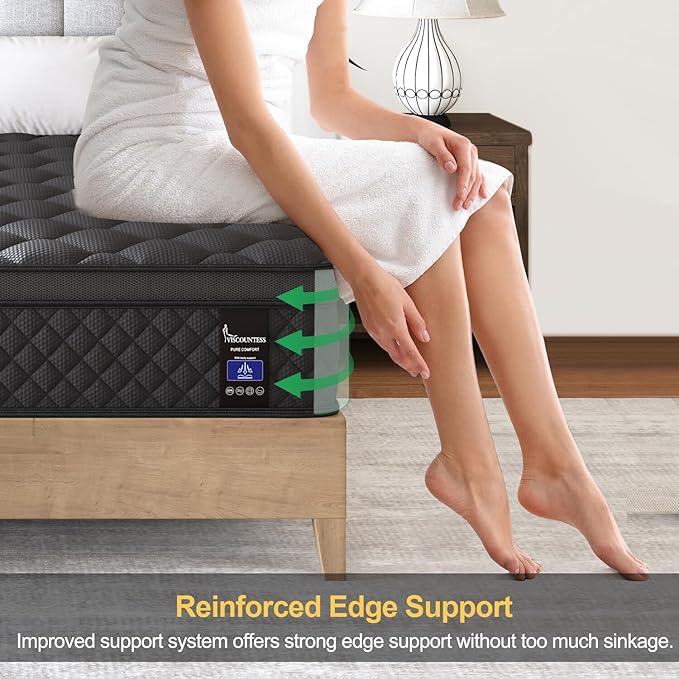 Full Mattress, Hybrid Mattresses 10 Inch Euro Top Medium Firm for Back & Lumbar Support, 100 Night Trial, Individual Pocket Spring Bed for Motion Isolation & Pressure Relief Black
