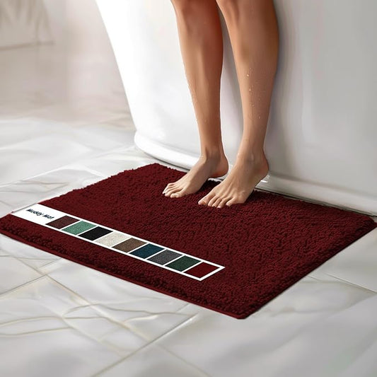 Muddy Mat Chenille Bathroom Rugs Quick Dry Microfiber Mats Non Slip Washable, Extra Thick, Soft and Highly Absorbent Bath Mats for Bathroom, Kitchen, and Shower Floor - Red Large 35"X24"