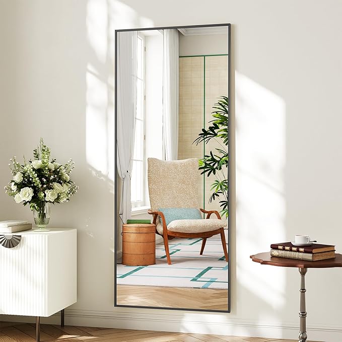 Koonmi Large Mirrors, 71"x26" Full Length Mirror with Stand, Full Body Mirror with Aluminum Alloy Frame, Hanging or Leaning Against Wall Floor Standing Mirrors for Bedroom Living Room, Black