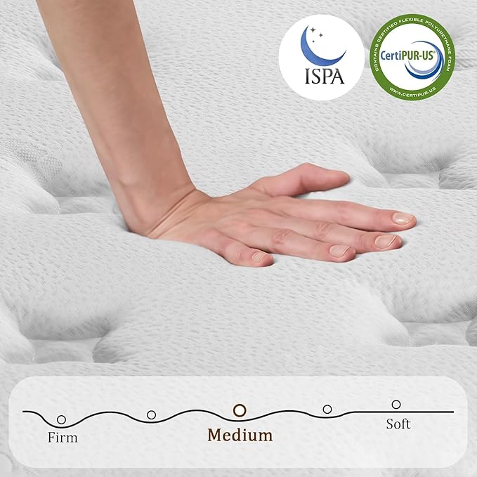 Full Size Mattress in a Box 14 Inch Memory Foam Hybrid Mattress with Pocketed Springs Medium Firm Support Motion Isolation Edge Support 180 Night Trial