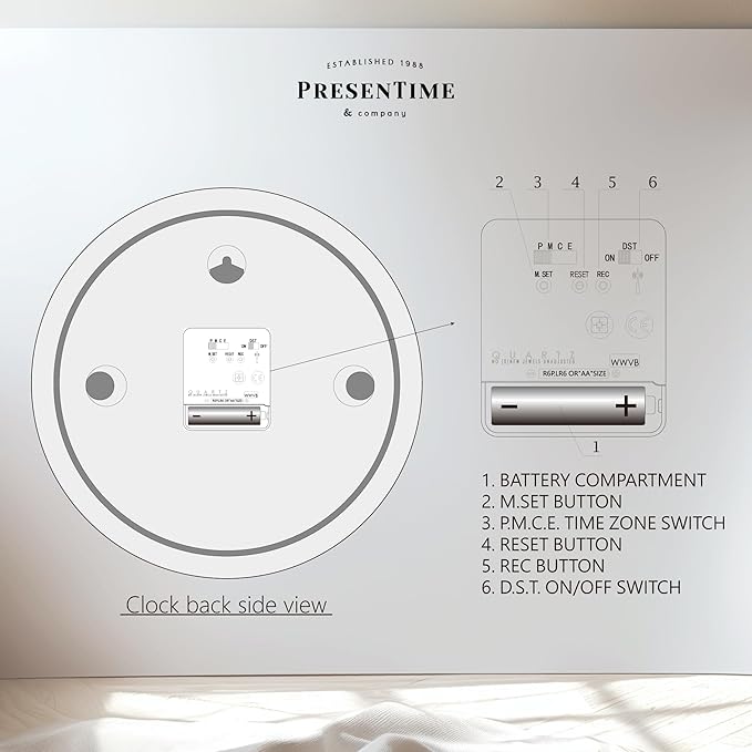 Presentime & Co 12" Atomic Wall Clock, Silent no Ticking, Automatically Sets Itself and Adjust to Daylight Saving Time by WWVB - Faux Stainless Steel Finish. (Home Office)