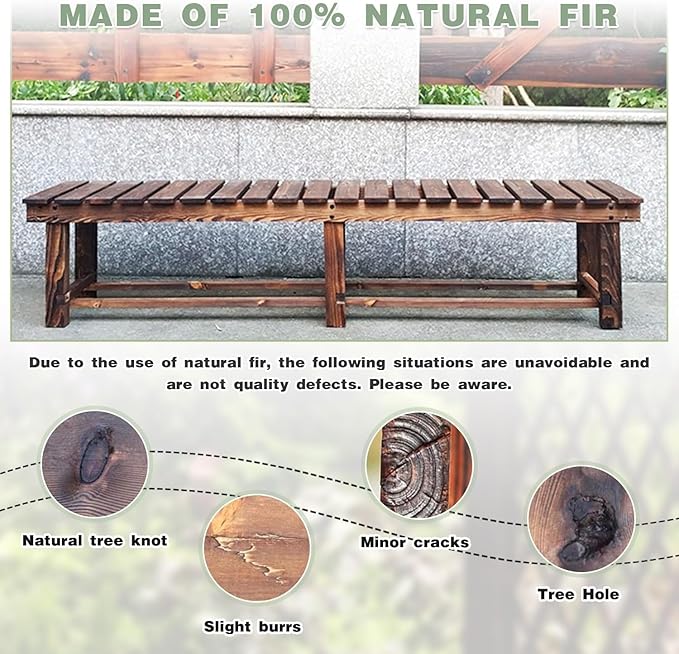 Outdoor Garden Bench, 2-Person Wood Patio Bench Weatherproof Outdoor Backless Bench, Anti-Corrosion and Anti-Rust Garden Benches for Garden Lawn Porch Park Backyard (Natural,35.5''/90cm)