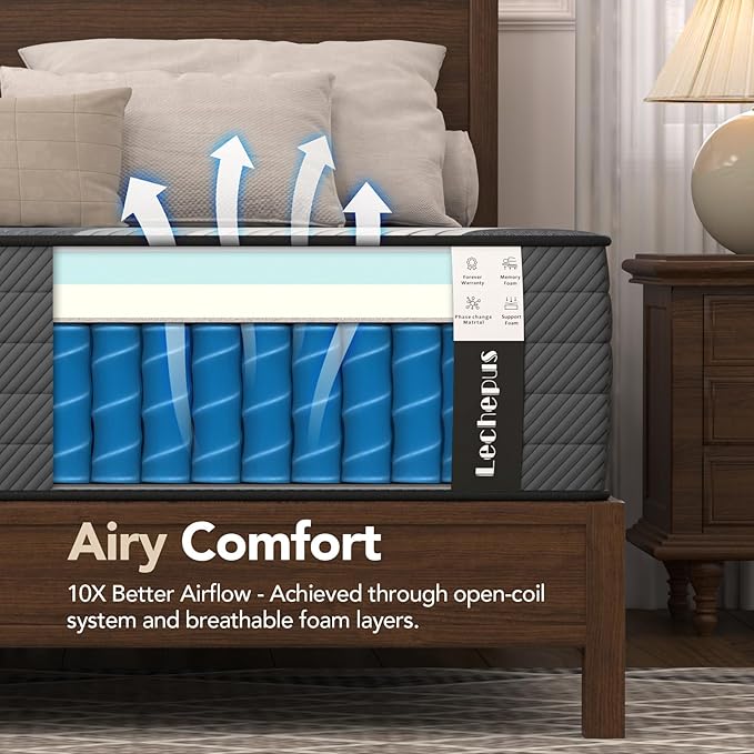 King Mattress 10 Inch,Lechepus 5-Zone Medium Firm Mattress with Lumbar & Shoulder Support, Hybrid for Pressure Relief,Edge Support & Motion Isolation, Fiberglass Free & CertiPUR-US