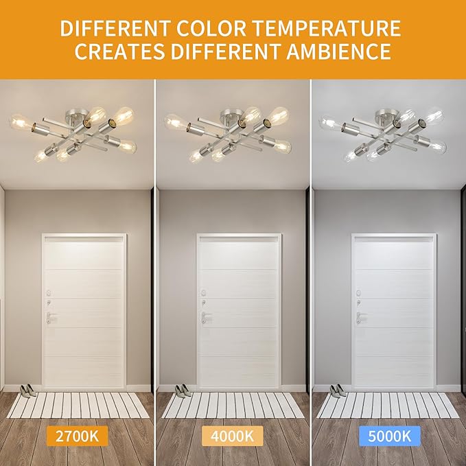 WILON Semi Flush Mount Ceiling Light Fixture, Modern Flush Mount Ceiling Lights, 6-Light Brushed Nickel Sputnik Ceiling Light Fixture with E26 Bulb Base for Hallway Farmhouse Kitchen Bedroom