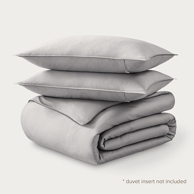Bare Home 100% Organic Cotton Sateen Duvet Cover Set - Full/Queen Size - 400 Thread Count - Smooth Sateen Weave - Warm & Luxurious - Duvet Cover (Full/Queen, Light Grey)