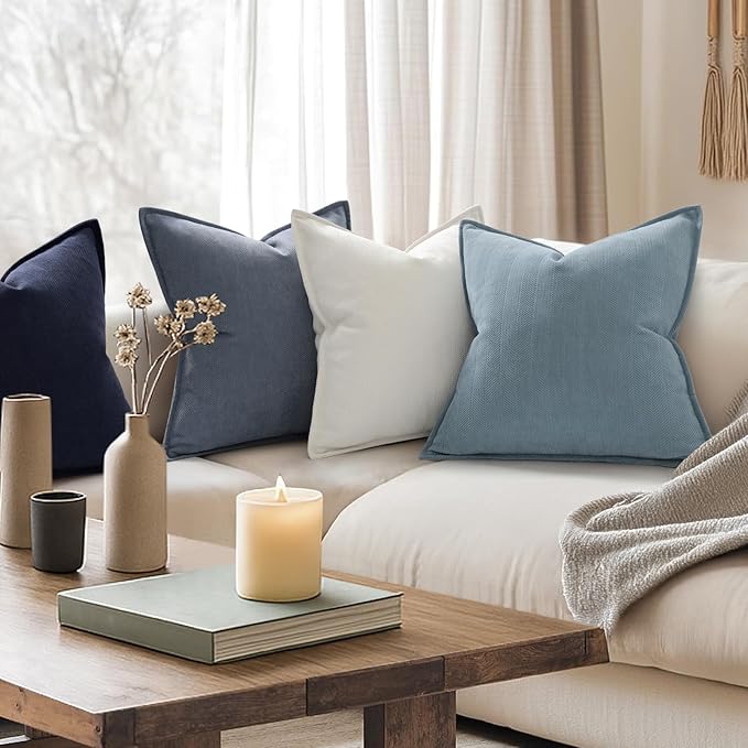 ZWJD Throw Blue Pillow Covers 16x16 Set of 2 Chenille Pillow Covers with Elegant Design Soft and Luxurious Decorative Throw Pillows for Couch, Bed, and Home Decor,Light Blue