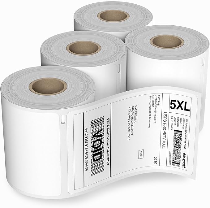 Dasher Products Thermal Shipping Labels with RFID Chip Compatible with Dymo LabelWriter 5XL 1744907 4x6 Internet Postage Labels, Water Resistant, Strong Adhesive, Perforated, 220 per Roll (4 Pack)